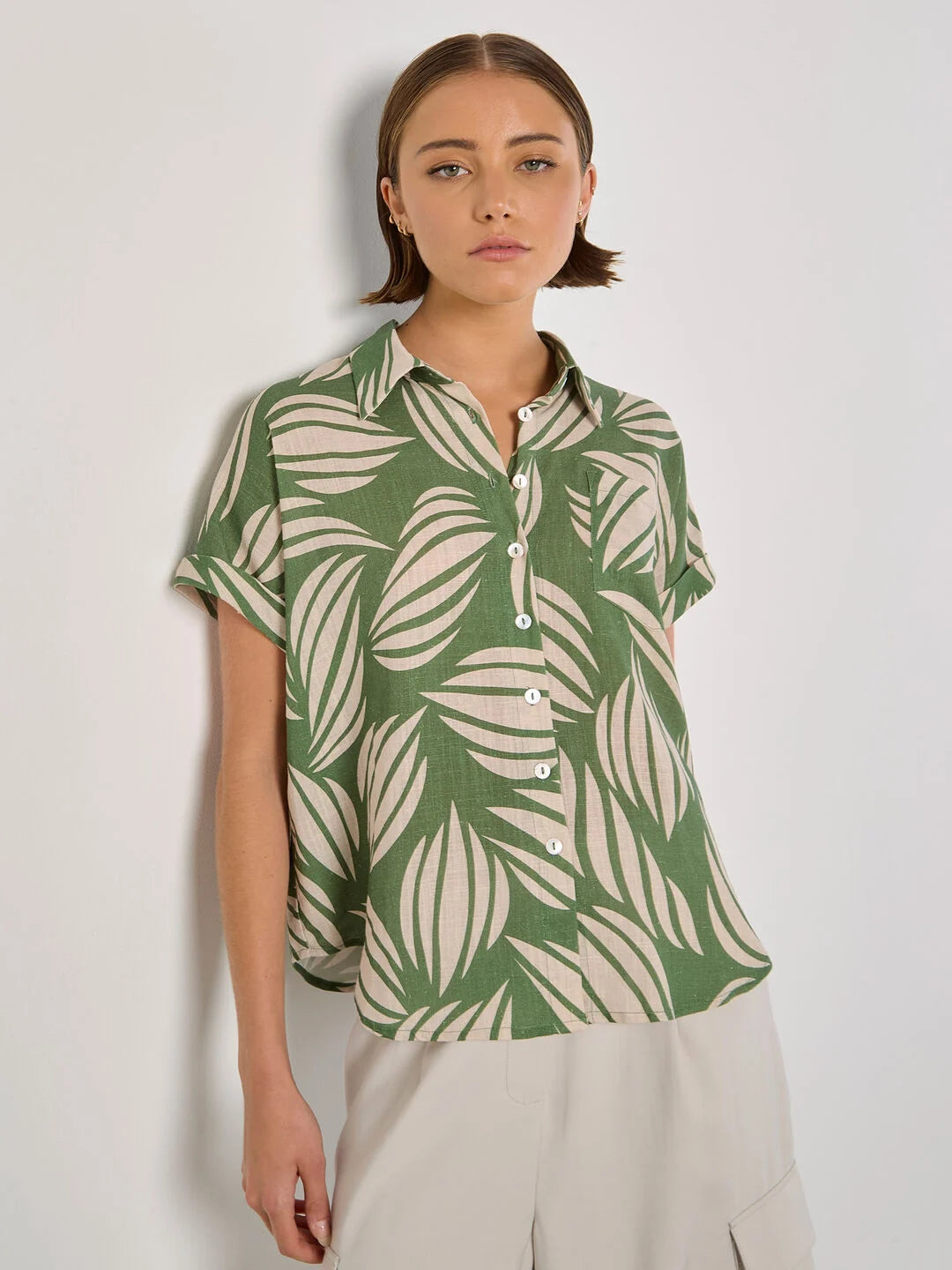 Vibrant Graphic Print Oversized Linen Shirt -