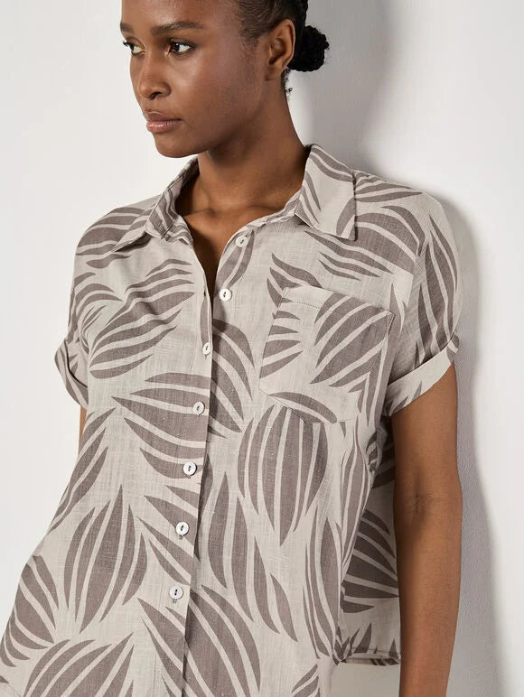 Vibrant Graphic Print Oversized Linen Shirt - R216955