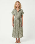Green Mosaic Print Short Sleeve Midi Shirt Dress