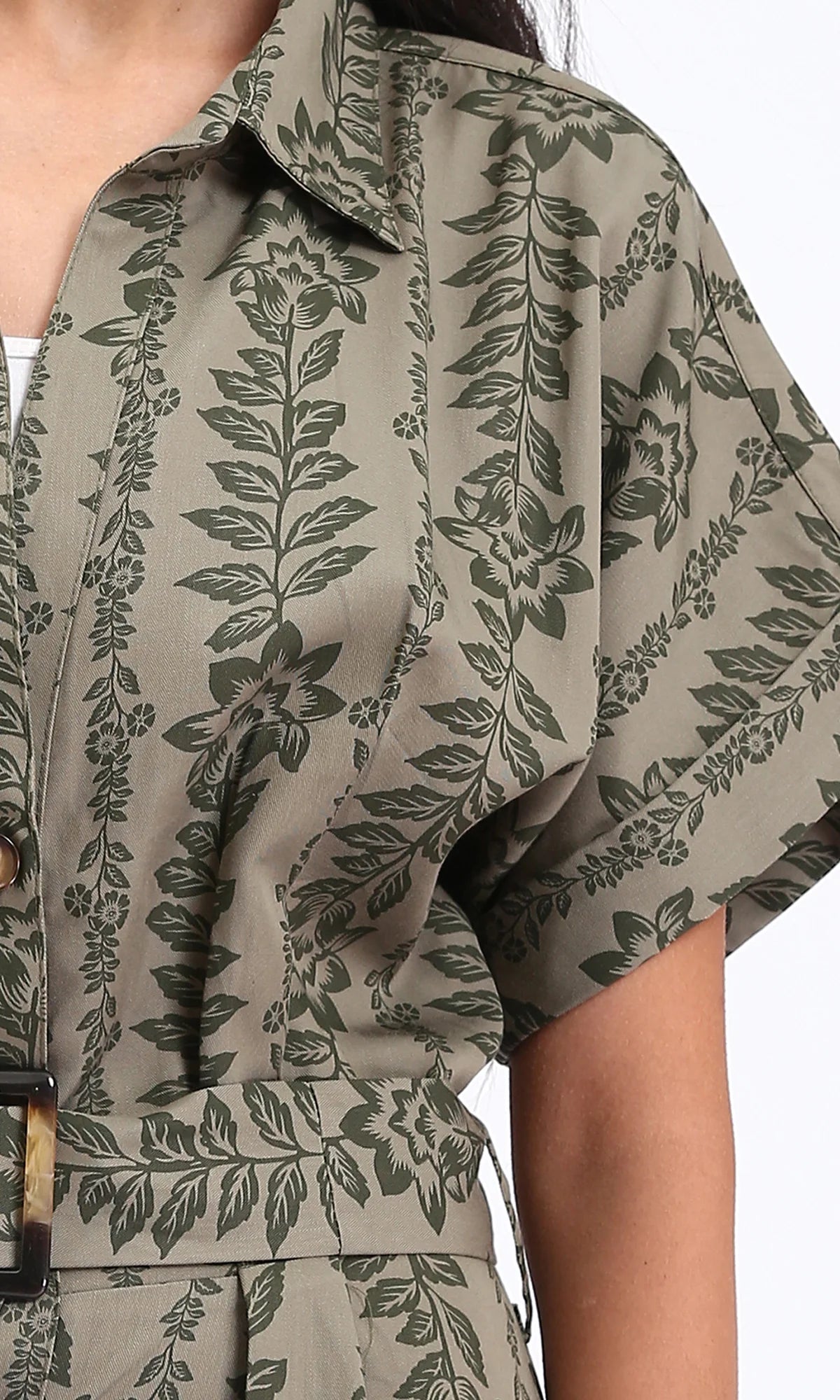 Green Mosaic Print Short Sleeve Midi Shirt Dress